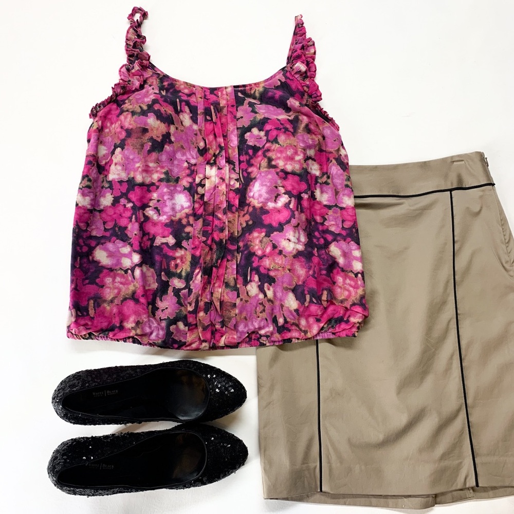 Ann Taylor LOFT Ruffle Tank, Bubble Hem, Silk Blend, Fully Lined